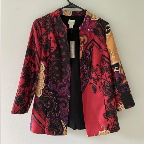 Chico's Colorful Lightweight Open 3/4 Sleeve Blazer Jacket Sz 0 (US S or 4) - Picture 5 of 9